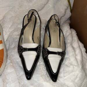 Coach Adrian Black and White Spectator Patent Leather Slingback Heels